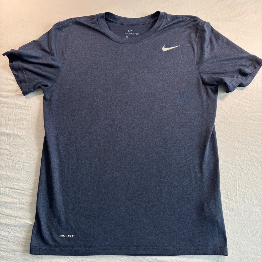 Nike Dri-FIT Mens Training Shirt Navy Blue Heather Crew Neck Moisture-wick Tee